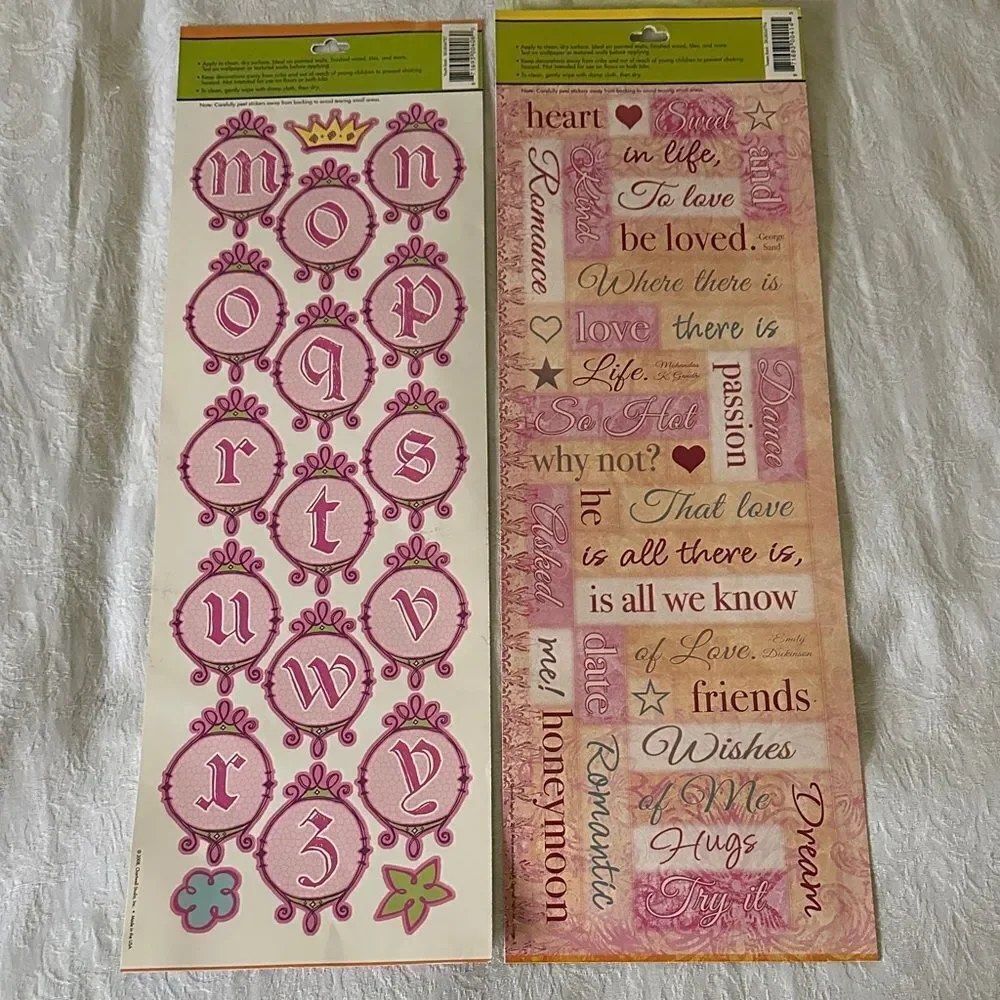 Heartfelt Pink Wall Stickers Set Bridal Love Sentiments Letters
